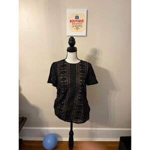 Banana Republic Black Lace Short Sleeve Blouse, Size S